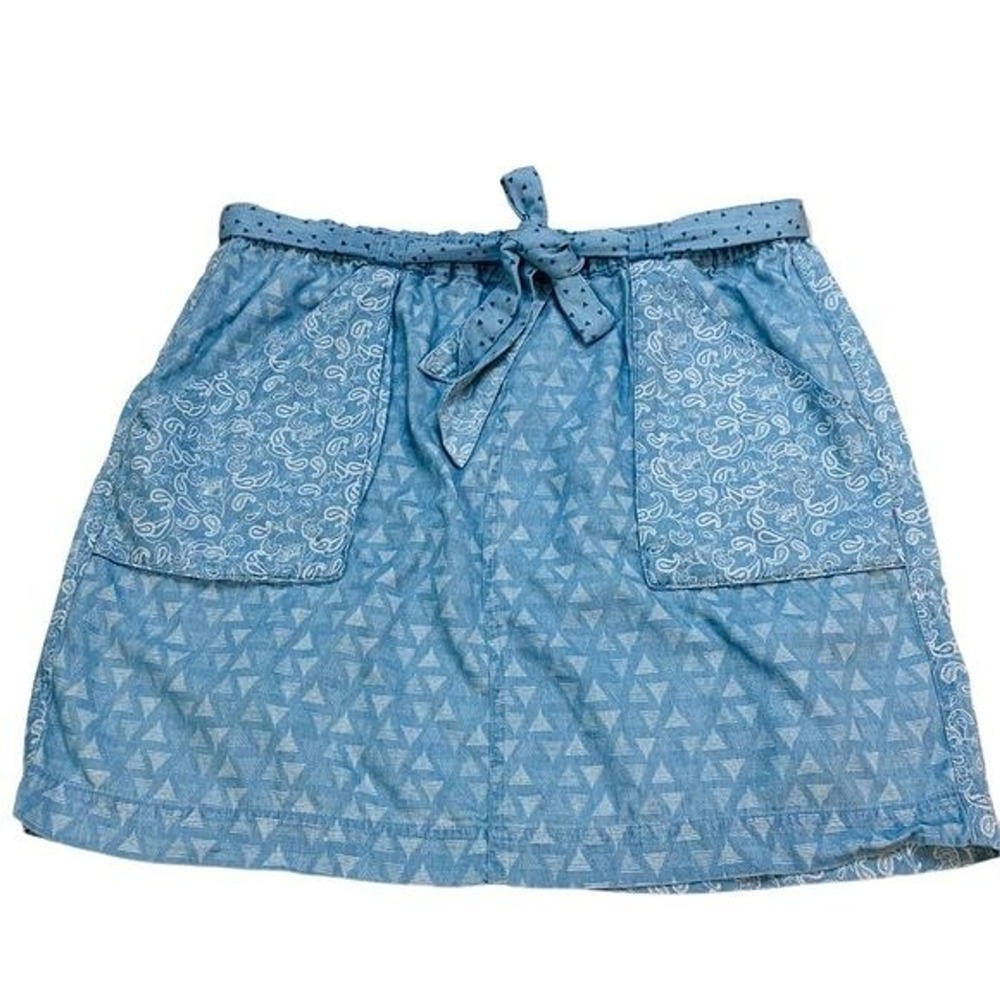 Matilda Jane Large Skirt Blue Triangle Print Elastic Waist Belted Pockets